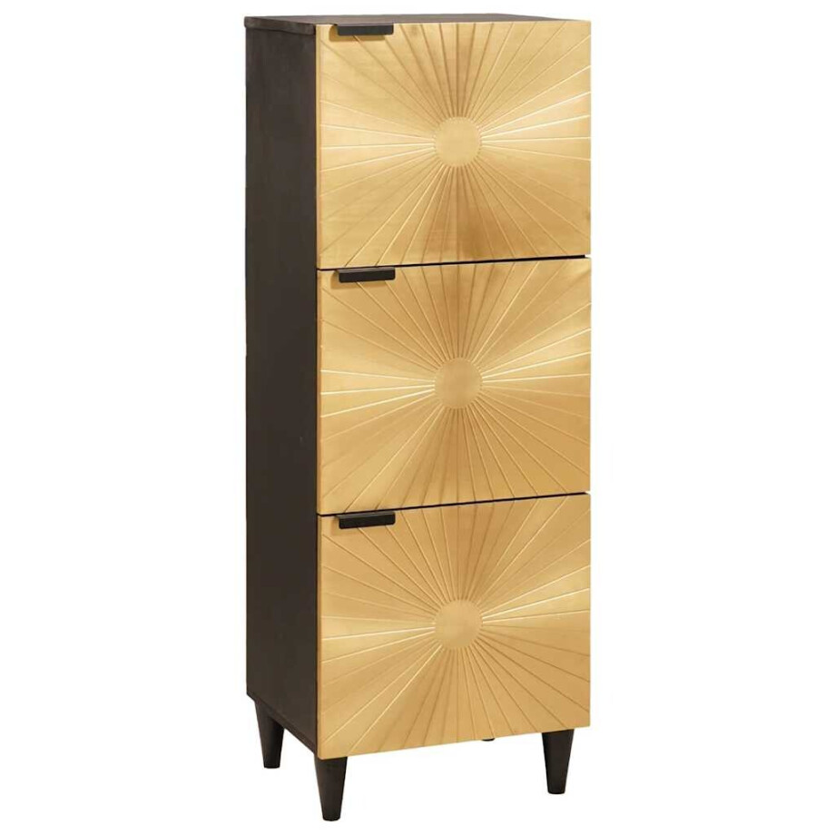 vidaXL Bijzetkast Zwart en Goud 40 x 33.5 x 110 cm massief mangohout afbeelding 1