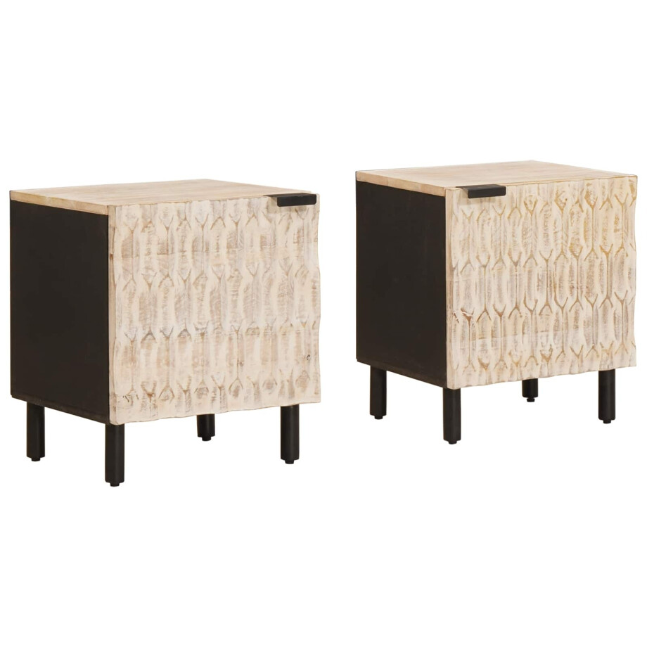 vidaXL Nachtkastje 2 pcs Wit 40 x 33 x 46 cm Massief Mango Hout afbeelding 1