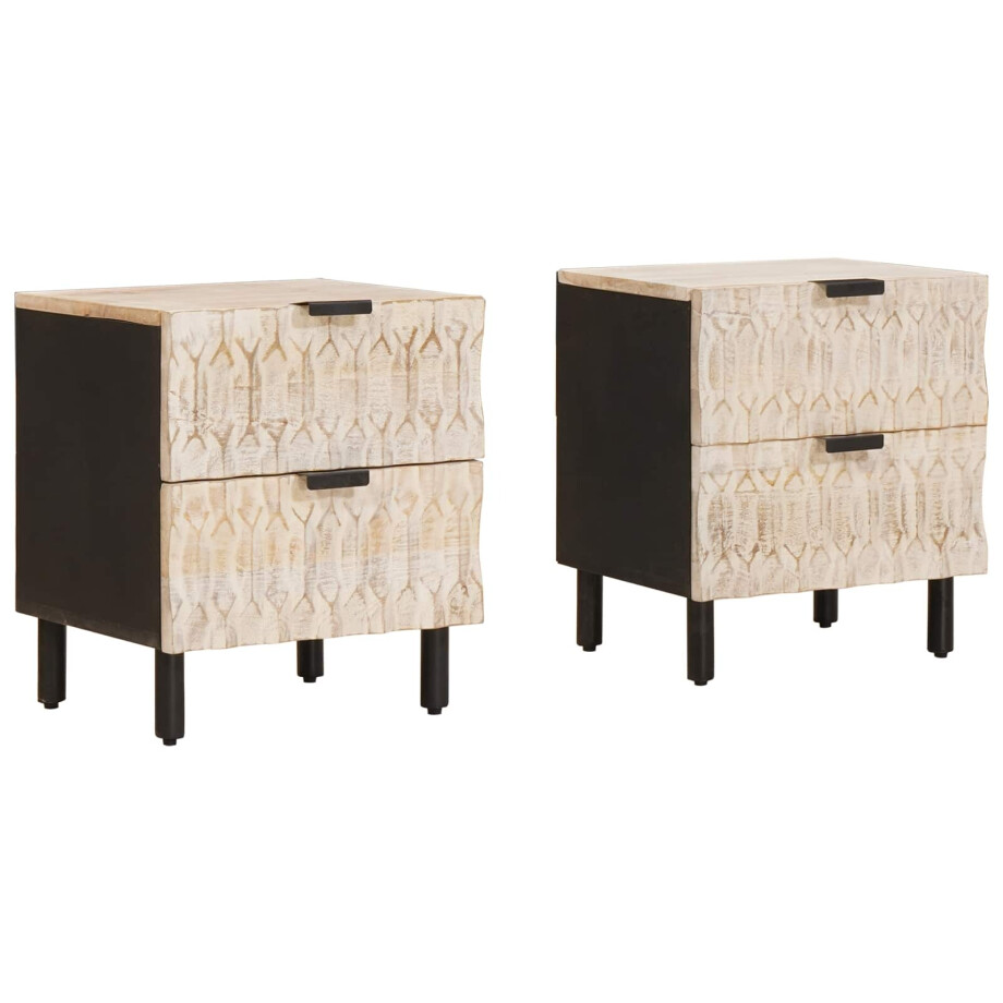 vidaXL Nachtkastje 2 pcs Wit 40 x 33 x 46 cm Massief Mango Hout afbeelding 1
