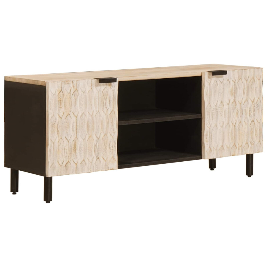 vidaXL TV-kast Witte Was Afwerking 105 x 33 x 46 cm Massief Mango Hout vidaXL TV-kast Witte Was Afwerking 105 x 33 x 46 cm Massief Mango Hout afbeelding 1