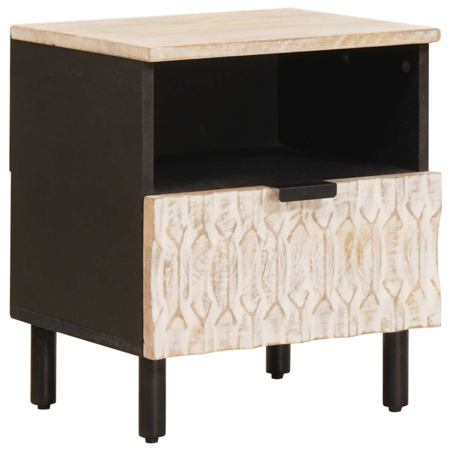 vidaXL Nachtkastje met lade Wit 40 x 33 x 46 cm Massief Mango Hout afbeelding 1