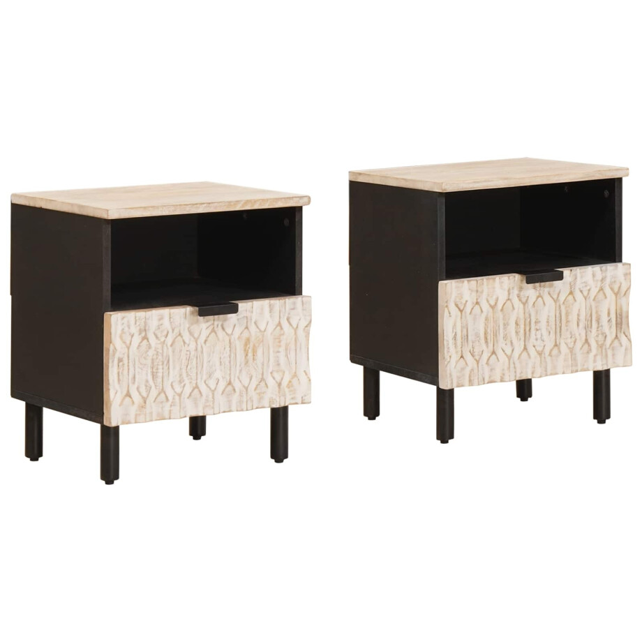 vidaXL Nachtkastje 2 pcs Wit 40 x 33 x 46 cm Massief Mango Hout afbeelding 1