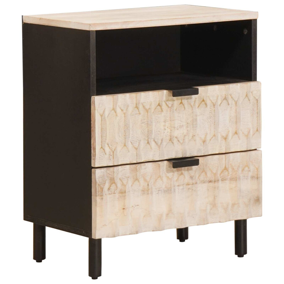 vidaXL Nachtkastje met lade Wit 50 x 33 x 60 cm Massief Mango Hout afbeelding 1