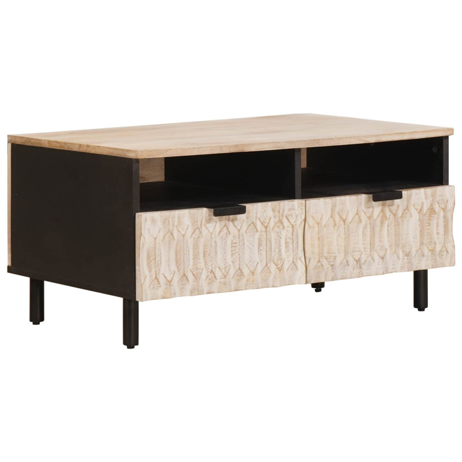 vidaXL Salontafel met lade Wit 80 x 54 x 40 cm Massief Mango Hout vidaXL Salontafel met lade Wit 80 x 54 x 40 cm Massief Mango Hout afbeelding 1