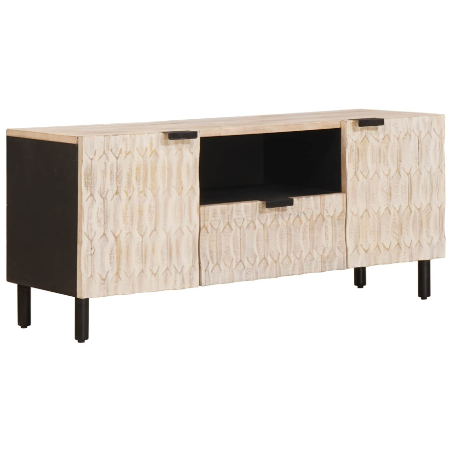 vidaXL TV-kast Witte Was Afwerking 105 x 33 x 46 cm Massief Mango Hout vidaXL TV-kast Witte Was Afwerking 105 x 33 x 46 cm Massief Mango Hout afbeelding 1