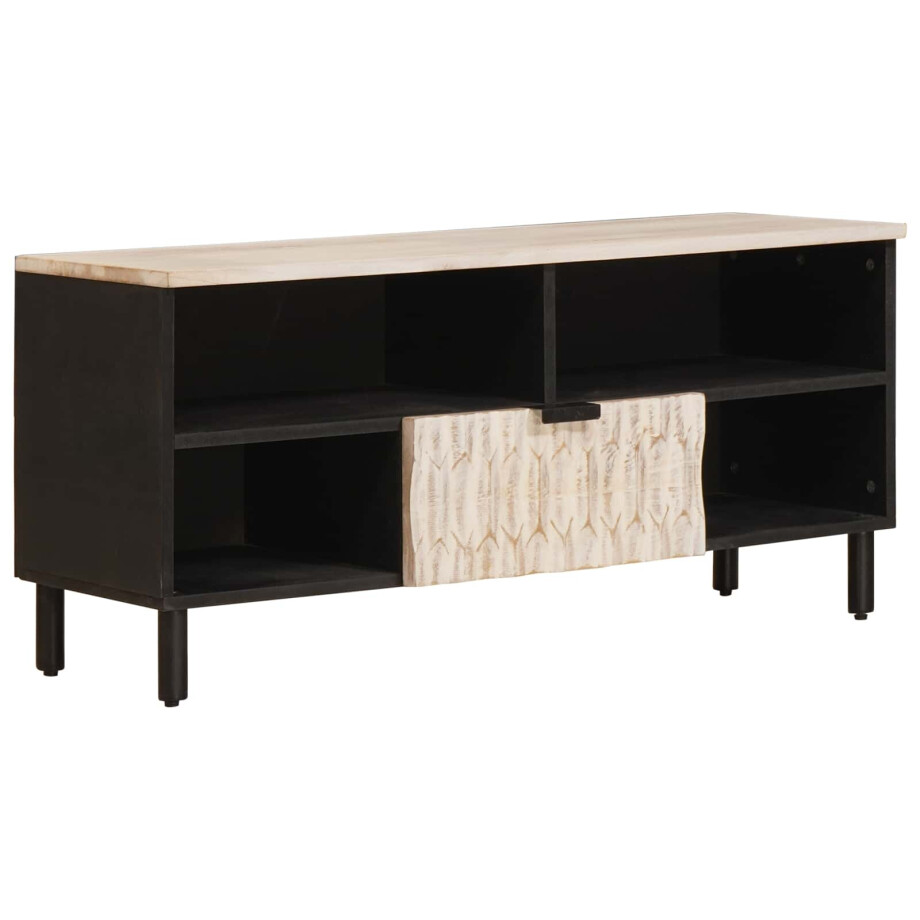 vidaXL TV-kast Witte Was Afwerking 100 x 33 x 46 cm Massief Mango Hout vidaXL TV-kast Witte Was Afwerking 100 x 33 x 46 cm Massief Mango Hout afbeelding 1
