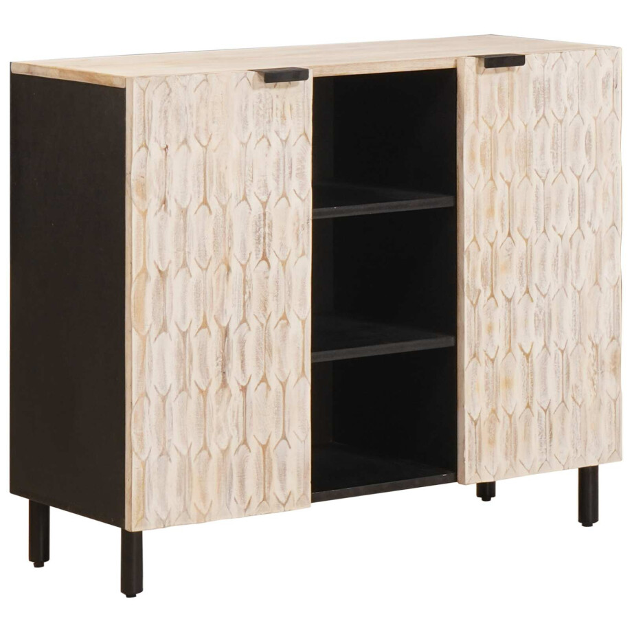 vidaXL Dressoir Witte Was Afwerking 90 x 33 x 75 cm Massief Mango Hout vidaXL Dressoir Witte Was Afwerking 90 x 33 x 75 cm Massief Mango Hout afbeelding 1