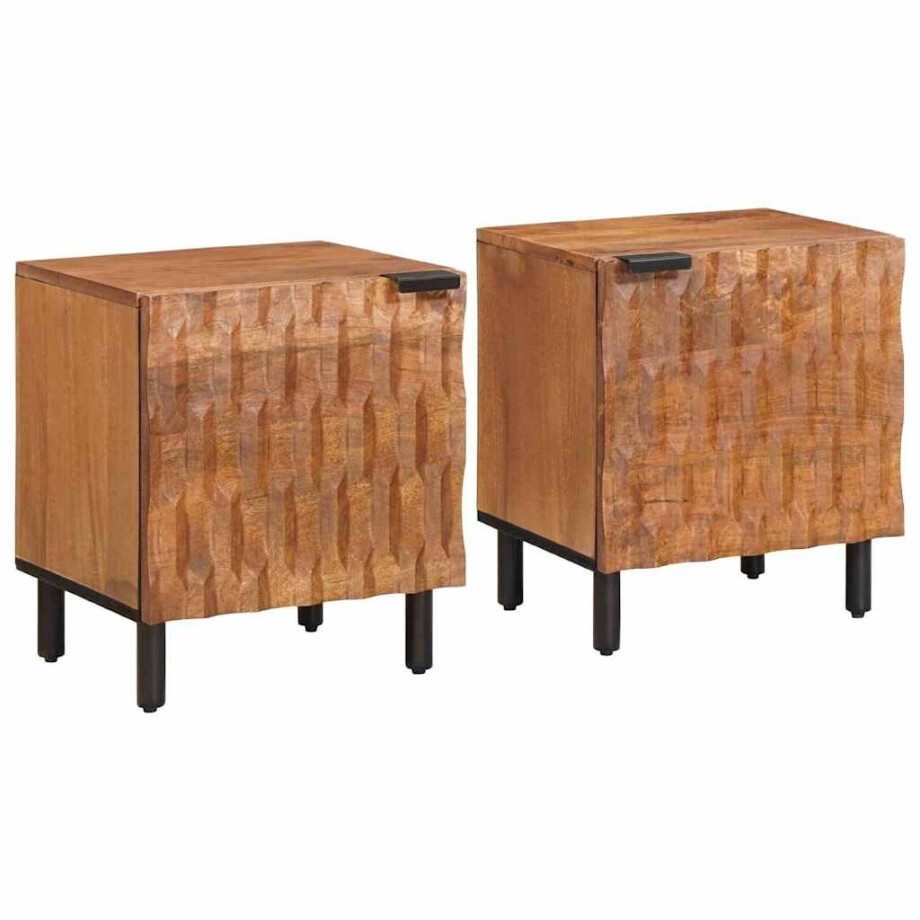 vidaXL Nachtkastje 2 pcs Bruin 40 x 33 x 46 cm Massief Mango Hout afbeelding 1