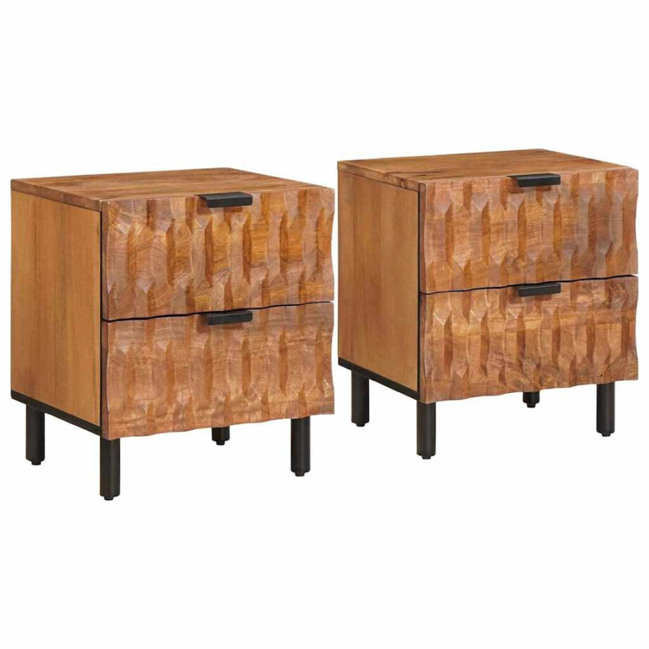 vidaXL Nachtkastje 2 pcs Bruin 40 x 33 x 46 cm Massief Mango Hout afbeelding 1