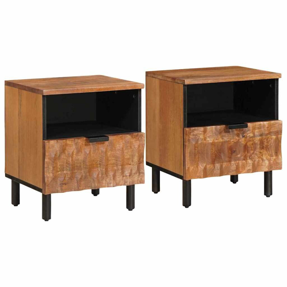 vidaXL Nachtkastje 2 pcs Bruin 40 x 33 x 46 cm Massief Mango Hout afbeelding 1
