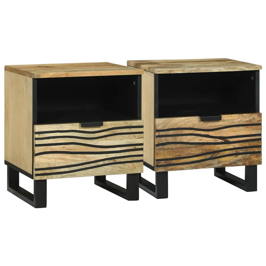 vidaXL Nachtkastje 2 pcs Naturel 40 x 33 x 46 cm Bewerkt hout vidaXL Nachtkastje 2 pcs Naturel 40 x 33 x 46 cm Bewerkt hout afbeelding 1