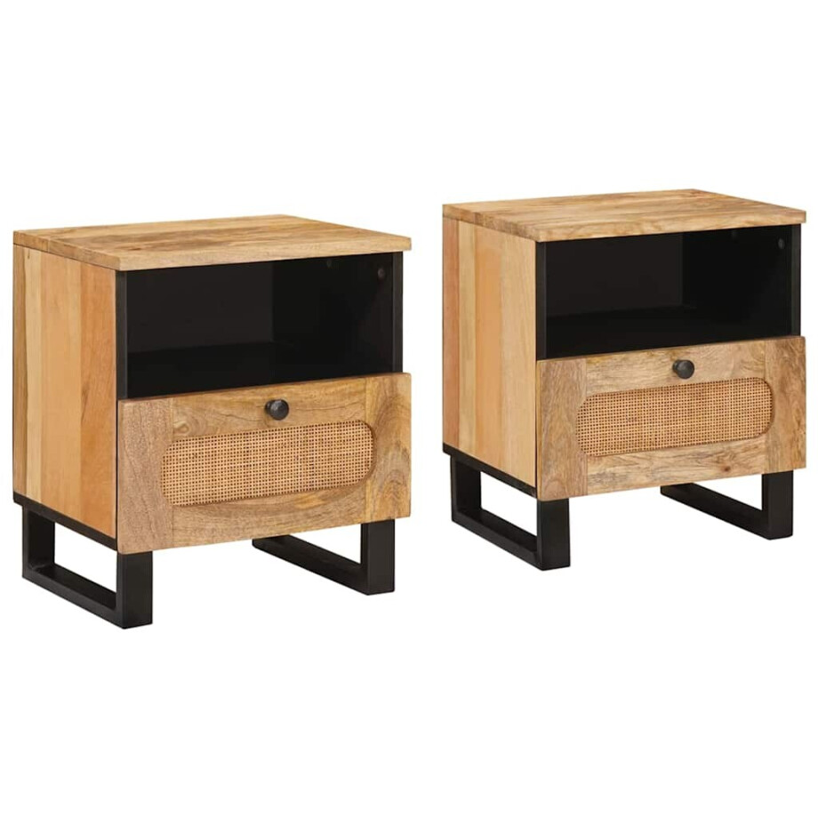 vidaXL Nachtkastje 2 pcs Naturel 40 x 33 x 46 cm Massief Mango Hout afbeelding 1