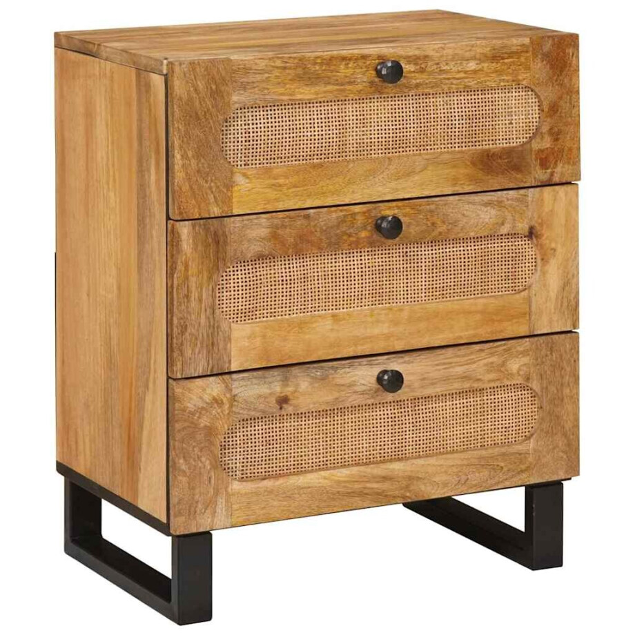 vidaXL Nachtkastje met lade Naturel 50 x 33 x 62 cm Massief Mango Hout afbeelding 1