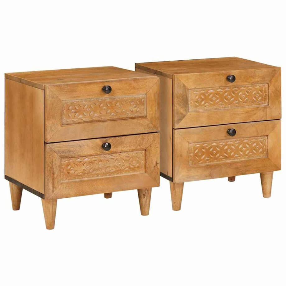 vidaXL Nachtkastje 2 pcs Licht Bruin 40 x 33 x 46 cm Bewerkt hout afbeelding 1