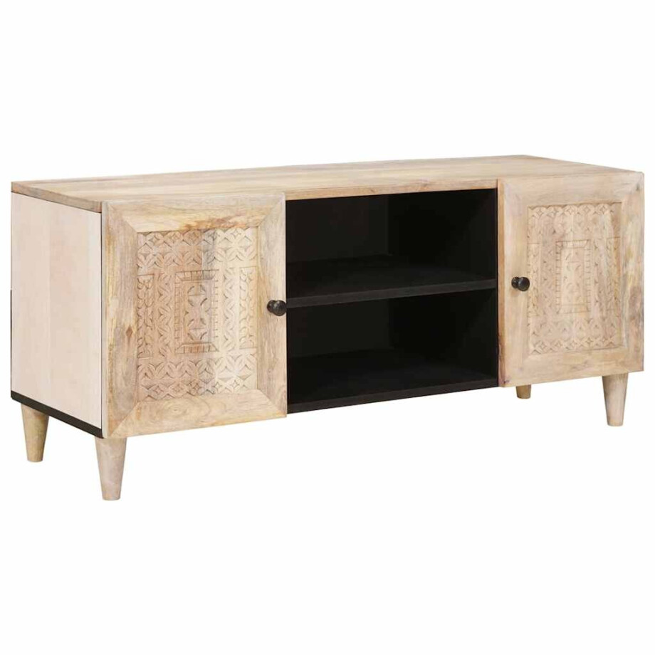 vidaXL TV-kast met plank Wit 105 x 33 x 46 cm massief mangohout vidaXL TV-kast met plank Wit 105 x 33 x 46 cm massief mangohout afbeelding 1