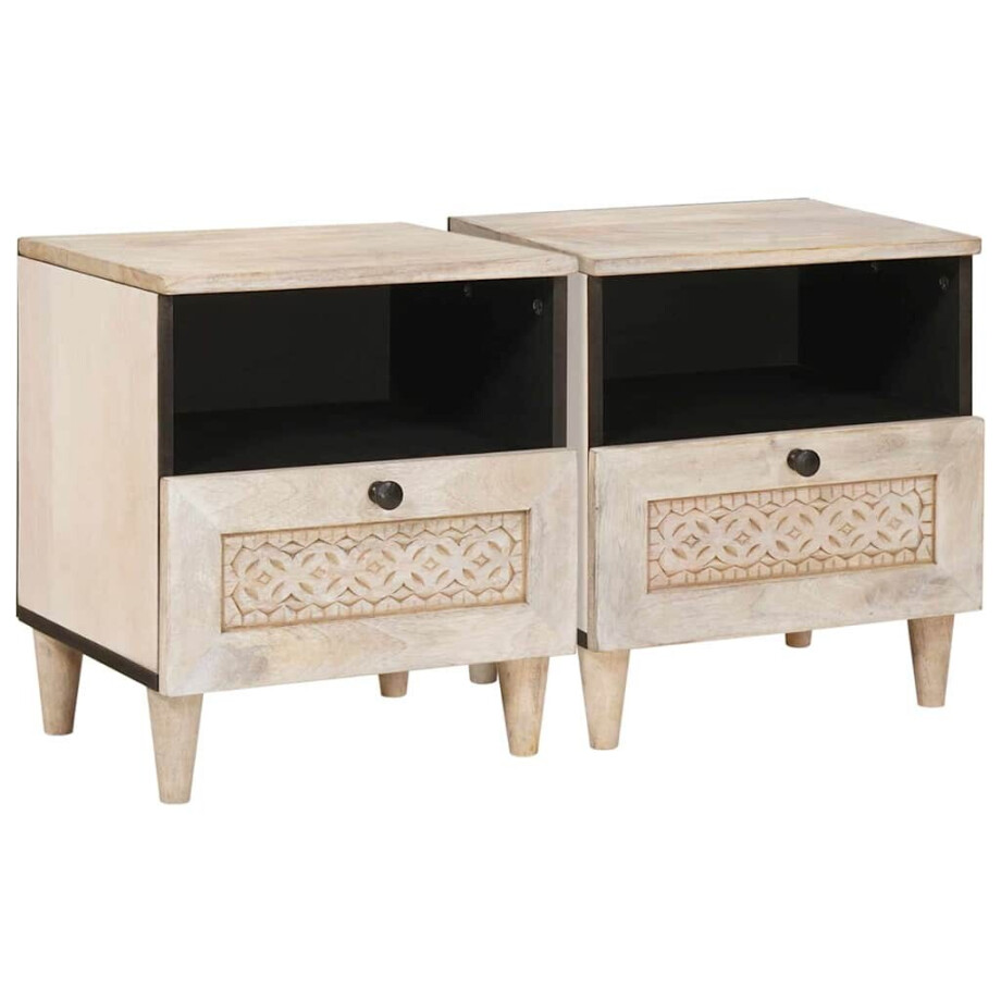 vidaXL Nachtkastje 2 pcs Beige 40 x 33 x 46 cm massief mangohout afbeelding 1