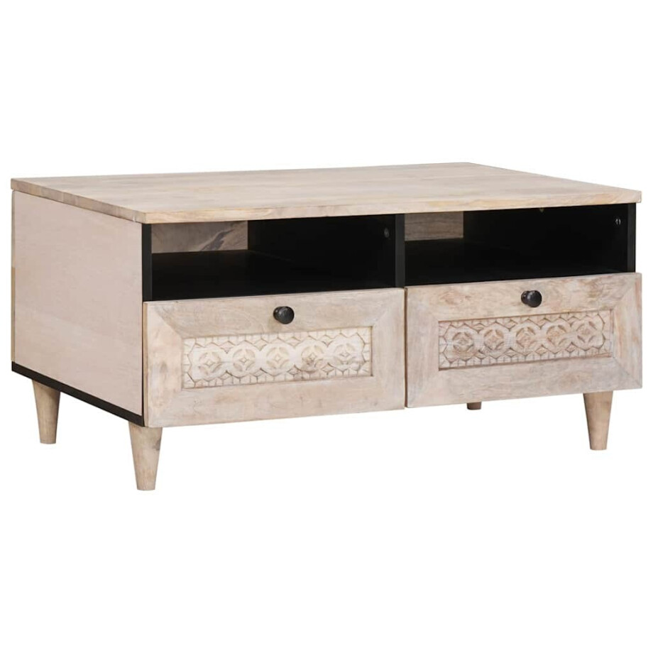 vidaXL Salontafel Bleached Wit 80 x 54 x 40 cm Massief Mango Hout vidaXL Salontafel Bleached Wit 80 x 54 x 40 cm Massief Mango Hout afbeelding 1