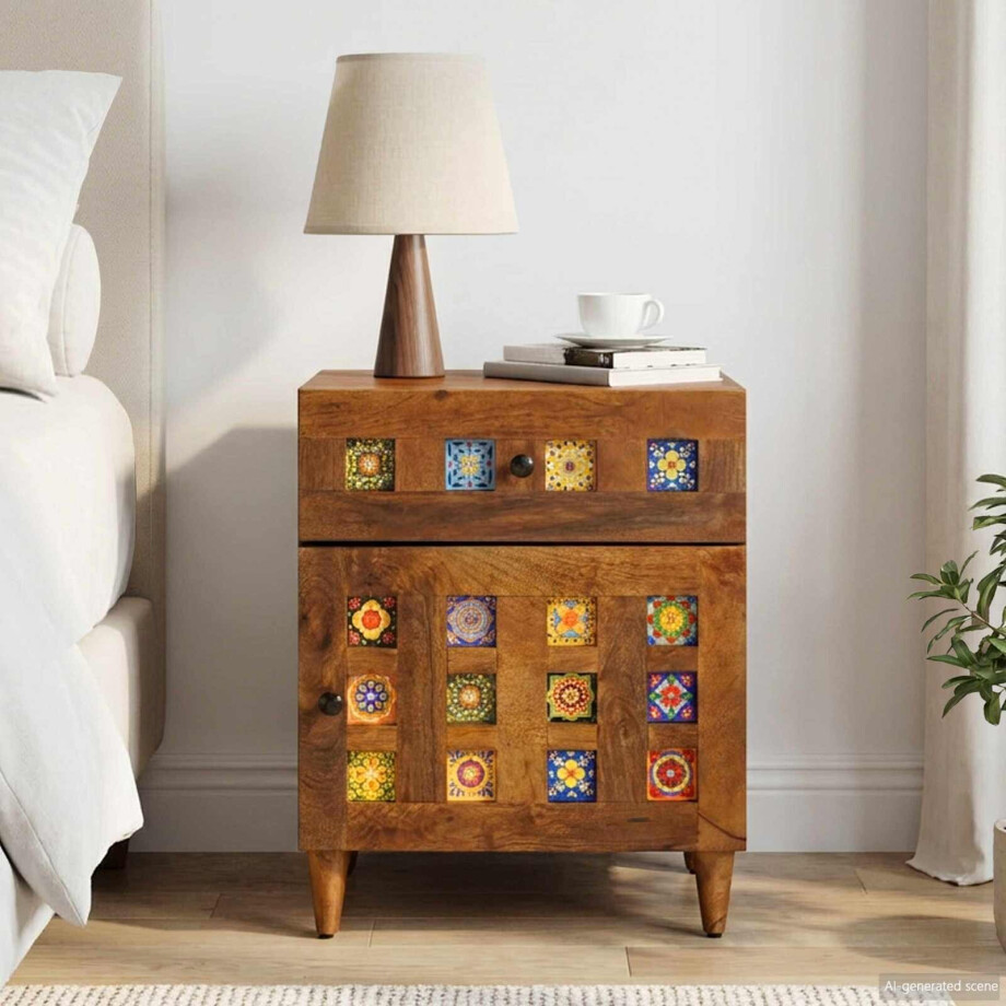 vidaXL Nachtkastje met lade Bruin 50 x 33 x 60 cm Massief Mango Hout afbeelding 1