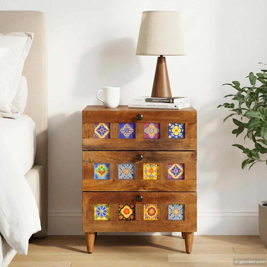 vidaXL Nachtkastje met lade Bruin 50 x 33 x 62 cm Massief Mango Hout afbeelding 1