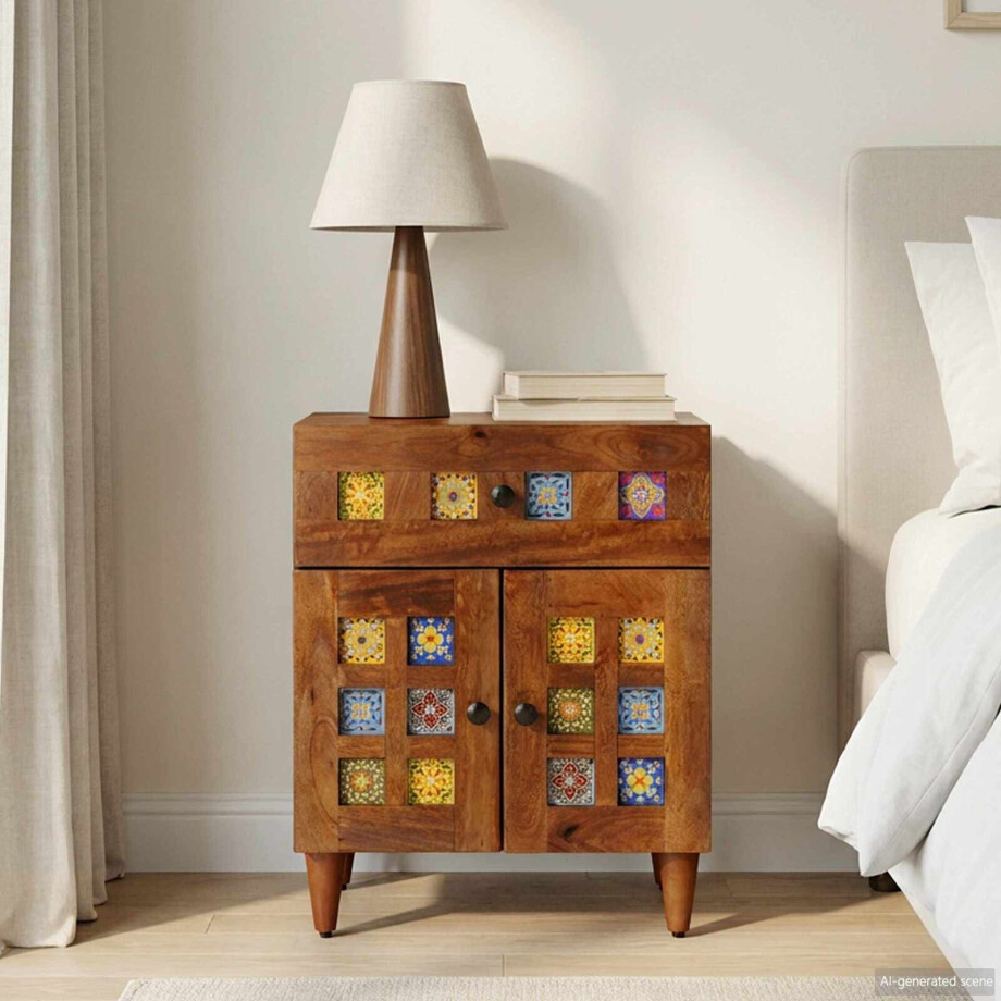 vidaXL Nachtkastje met lade Bruin 50 x 33 x 60 cm Massief Mango Hout afbeelding 1