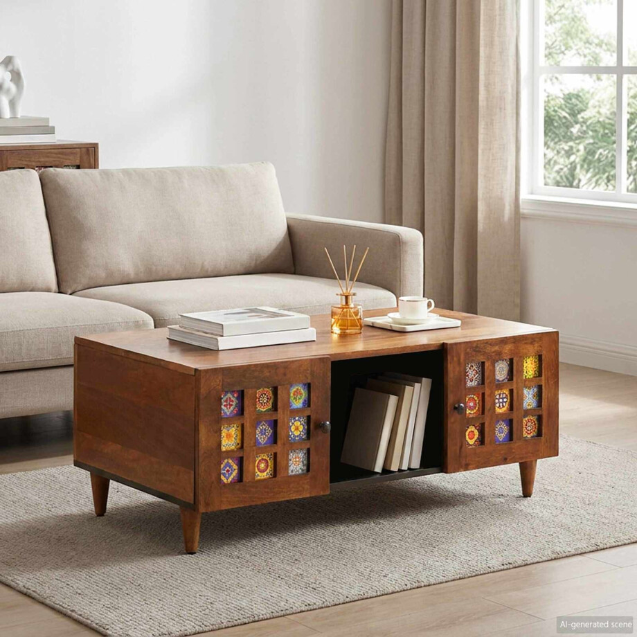 vidaXL Salontafel Bruin 100 x 54 x 40 cm Massief Mango Hout vidaXL Salontafel Bruin 100 x 54 x 40 cm Massief Mango Hout afbeelding 1