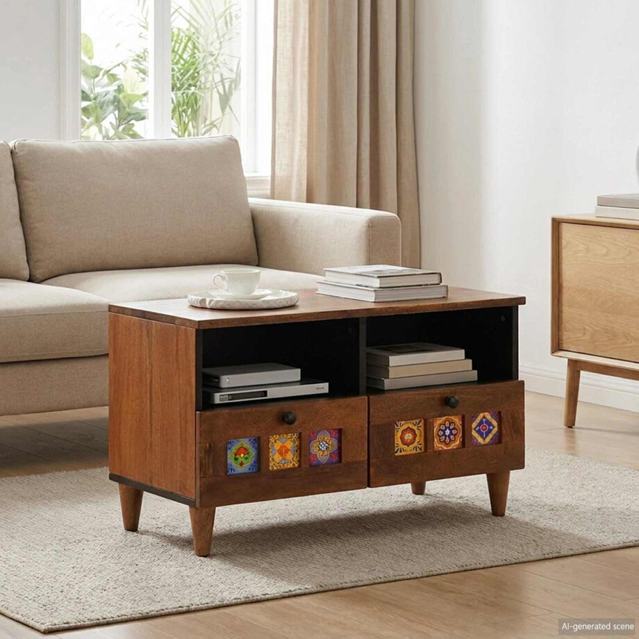 vidaXL Salontafel met lade Bruin 80 x 54 x 40 cm Massief Mango Hout vidaXL Salontafel met lade Bruin 80 x 54 x 40 cm Massief Mango Hout afbeelding 1