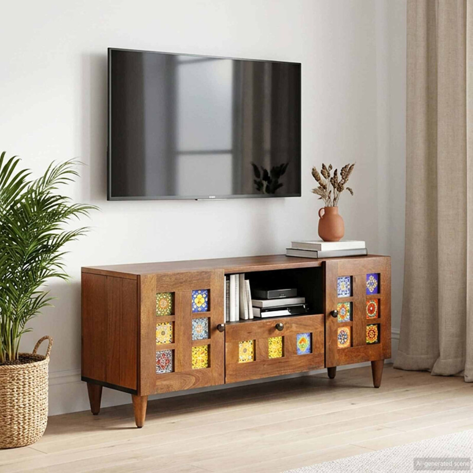vidaXL TV-kast Walnotenhout 105 x 33 x 46 cm Massief Mango Hout afbeelding 1