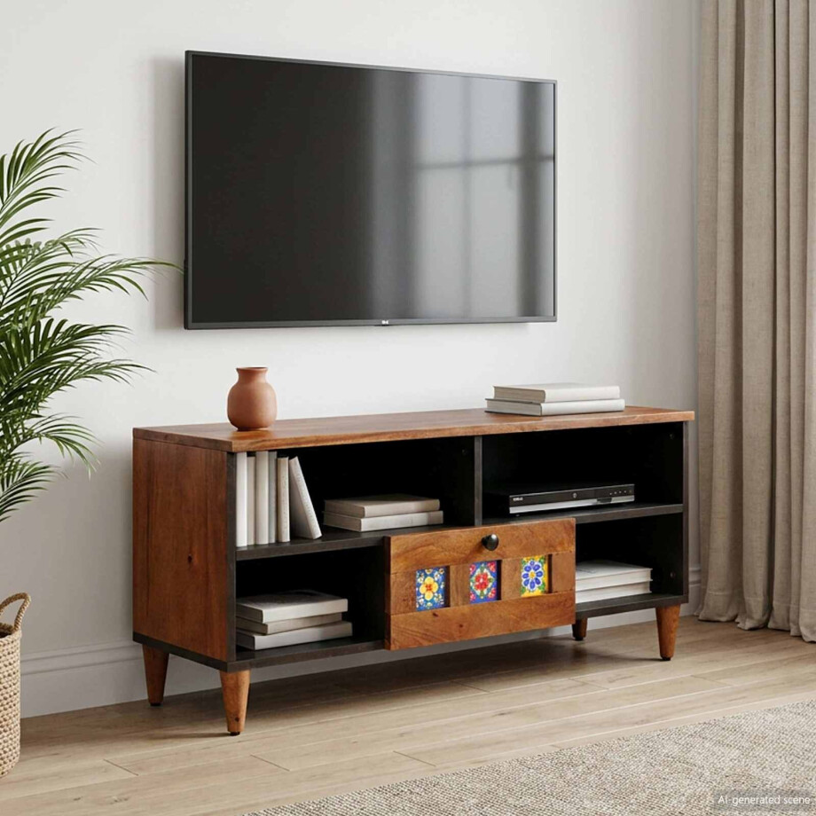 vidaXL TV-kast Walnotenhout 100 x 33 x 46 cm Massief Mango Hout afbeelding 1