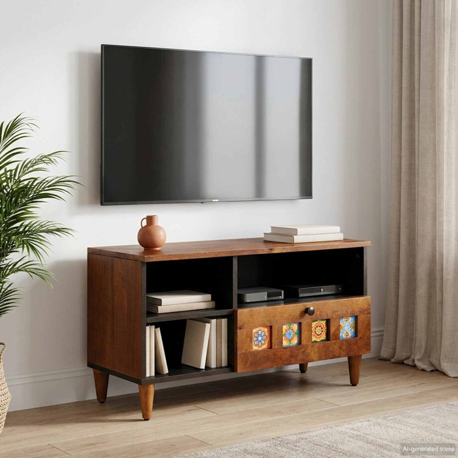 vidaXL TV-kast Walnotenhout 80 x 33 x 46 cm Massief Mango Hout afbeelding 1