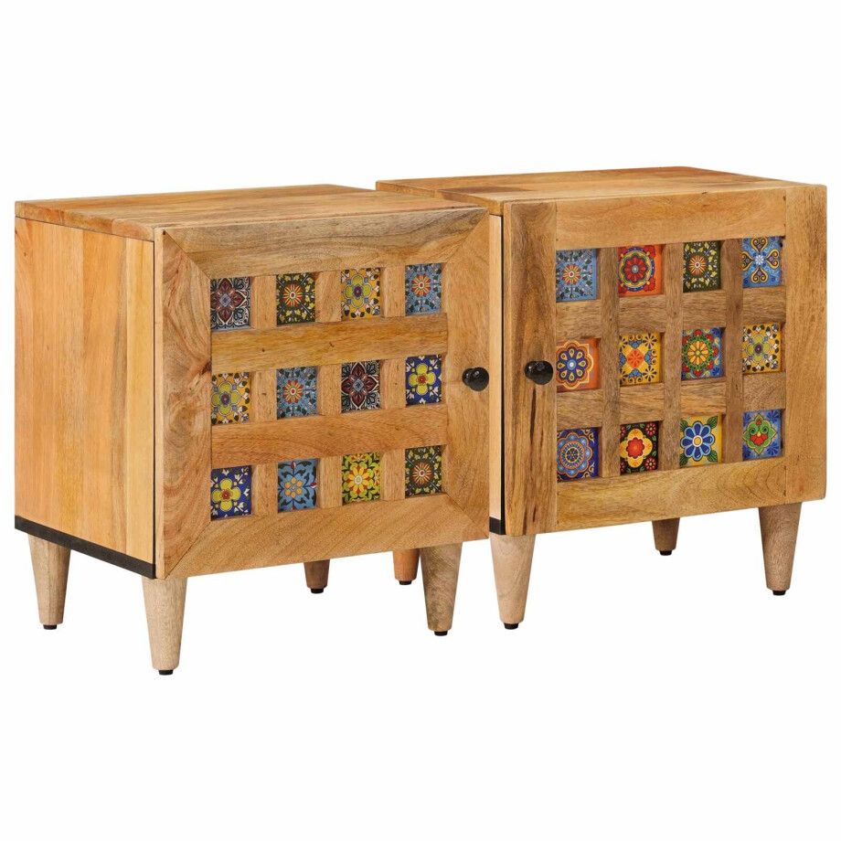 vidaXL Nachtkastje 2 pcs Naturel 40 x 33 x 46 cm Massief Mango Hout vidaXL Nachtkastje 2 pcs Naturel 40 x 33 x 46 cm Massief Mango Hout afbeelding 1