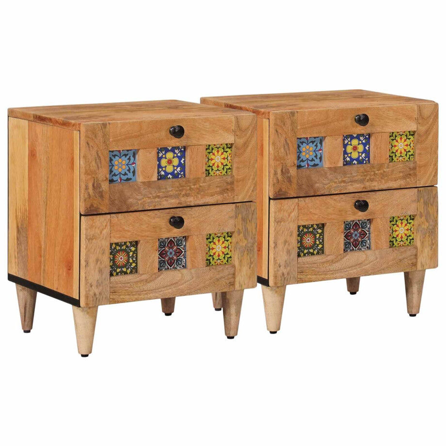 vidaXL Nachtkastje 2 pcs Naturel 40 x 33 x 46 cm Massief Mango Hout vidaXL Nachtkastje 2 pcs Naturel 40 x 33 x 46 cm Massief Mango Hout afbeelding 1