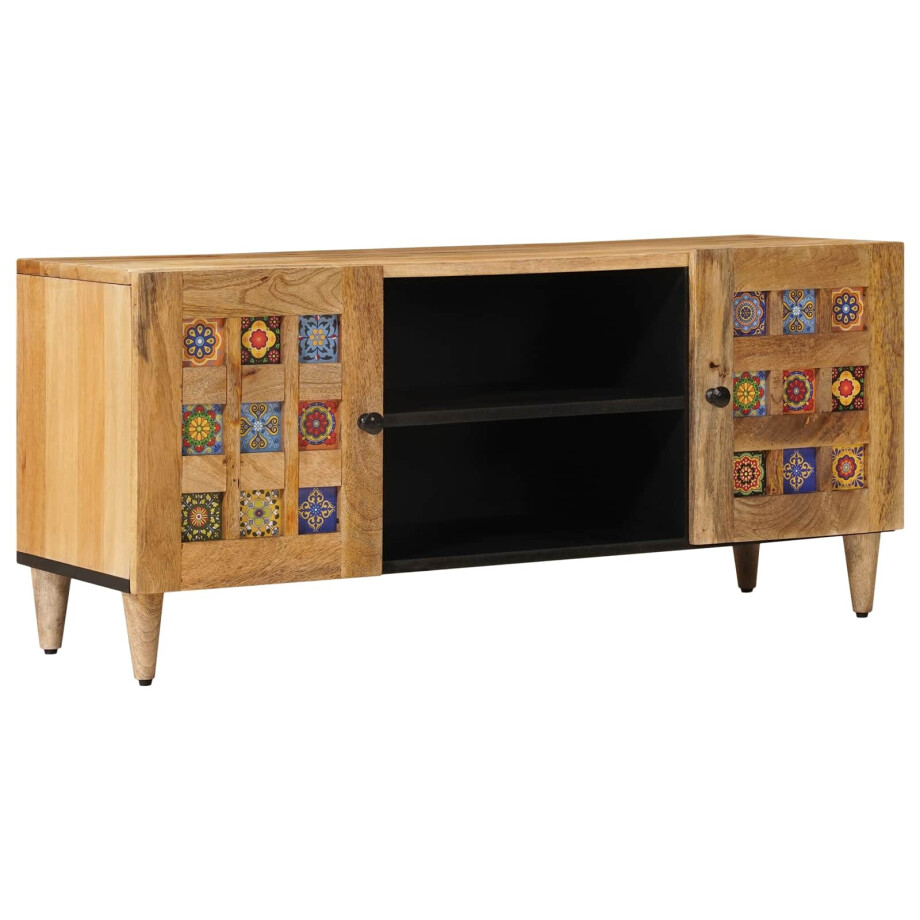vidaXL TV-kast met plank Naturel 105 x 33 x 46 cm Massief Mango Hout afbeelding 1