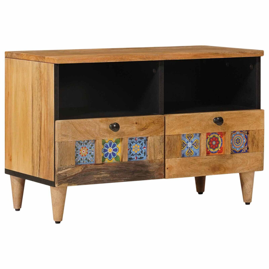 vidaXL TV-kast met lade Naturel 70 x 33 x 46 cm Massief Mango Hout vidaXL TV-kast met lade Naturel 70 x 33 x 46 cm Massief Mango Hout afbeelding 1