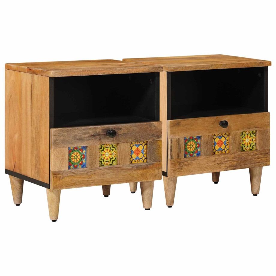 vidaXL Nachtkastje 2 pcs Naturel 40 x 33 x 46 cm Massief Mango Hout vidaXL Nachtkastje 2 pcs Naturel 40 x 33 x 46 cm Massief Mango Hout afbeelding 1