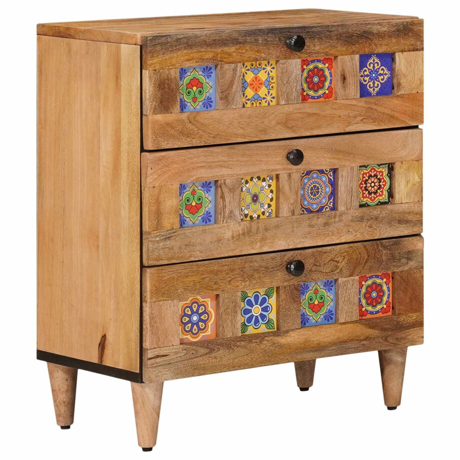 vidaXL Nachtkastje met lade Naturel 50 x 33 x 62 cm Massief Mango Hout afbeelding 1