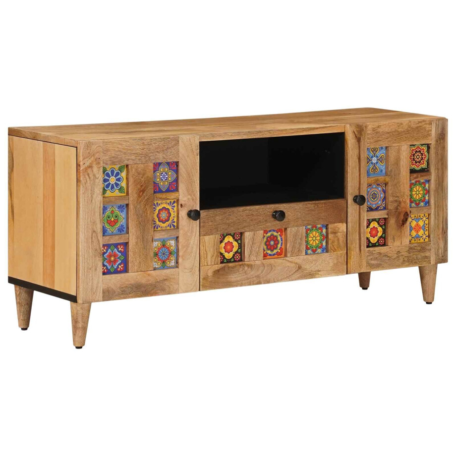 vidaXL TV-kast met lade Naturel 105 x 33,5 x 46 cm Massief Mango Hout vidaXL TV-kast met lade Naturel 105 x 33,5 x 46 cm Massief Mango Hout afbeelding 1