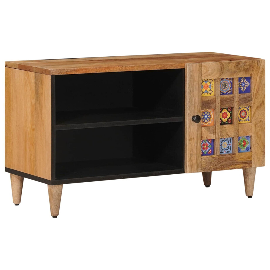 vidaXL TV-kast met opslag Naturel 80 x 33 x 46 cm Massief Mango Hout afbeelding 1