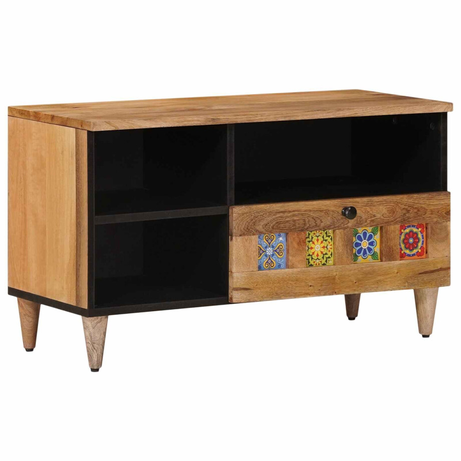 vidaXL TV-kast met lade Naturel 80 x 33 x 46 cm Massief Mango Hout vidaXL TV-kast met lade Naturel 80 x 33 x 46 cm Massief Mango Hout afbeelding 1