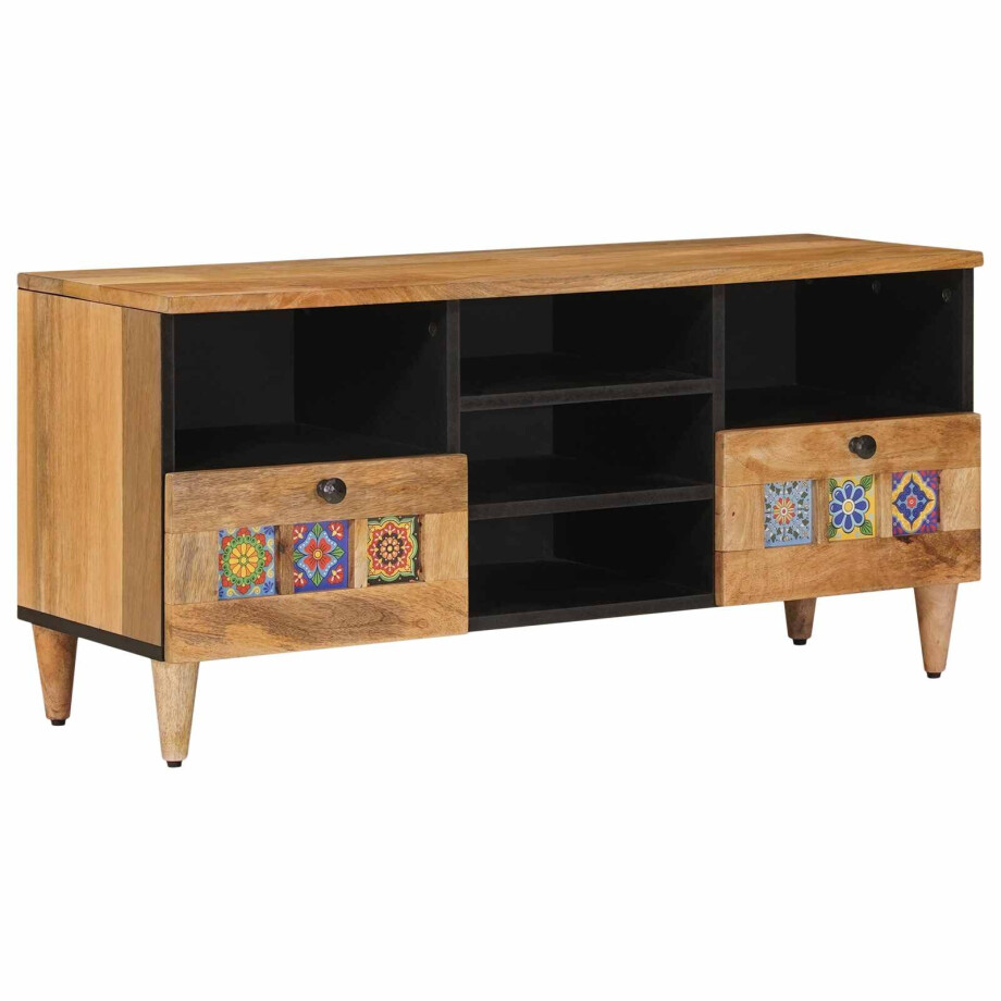 vidaXL TV-kast met lade Naturel 100 x 33 x 46 cm Massief Mango Hout vidaXL TV-kast met lade Naturel 100 x 33 x 46 cm Massief Mango Hout afbeelding 1