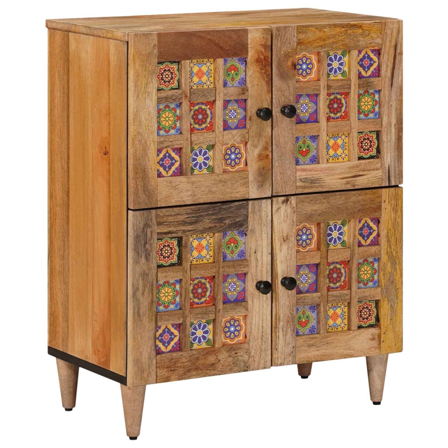 vidaXL Dressoir met opslag Naturel 60 x 33 x 75 cm Massief Mango Hout afbeelding 1