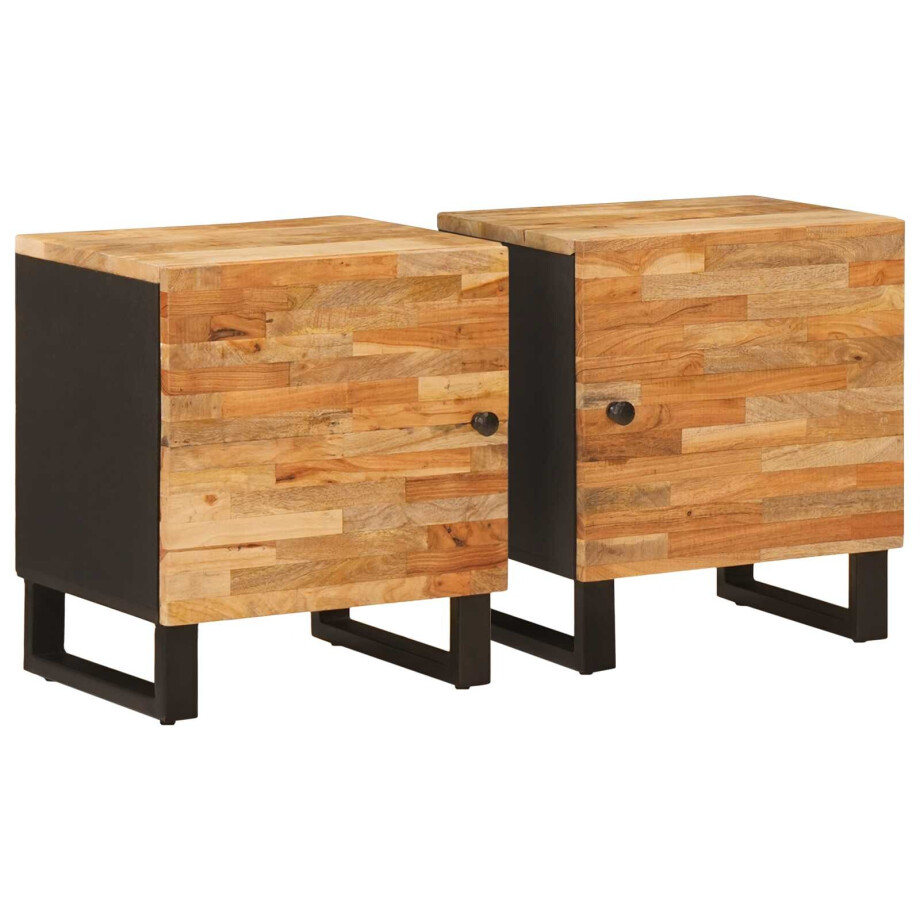 vidaXL Nachtkastje 2 pcs Bruin 40 x 33 x 46 cm Massief Mango Hout afbeelding 1