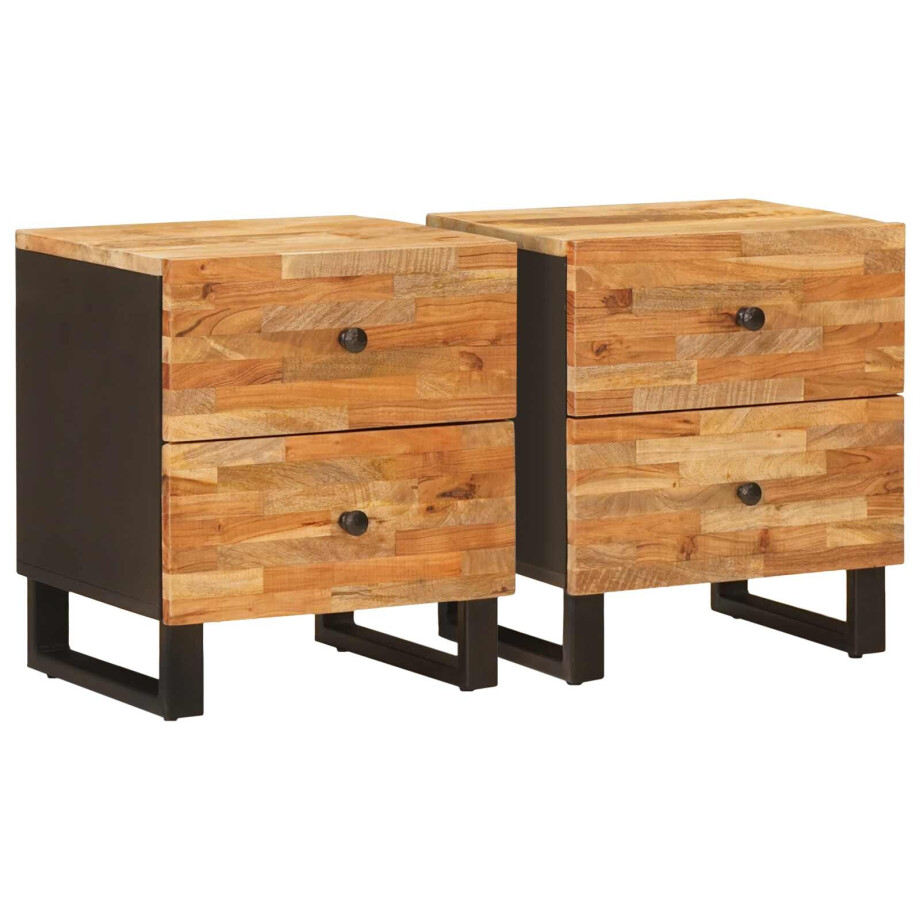 vidaXL Nachtkastje 2 pcs Bruin 40 x 33 x 46 cm Massief Mango Hout afbeelding 1