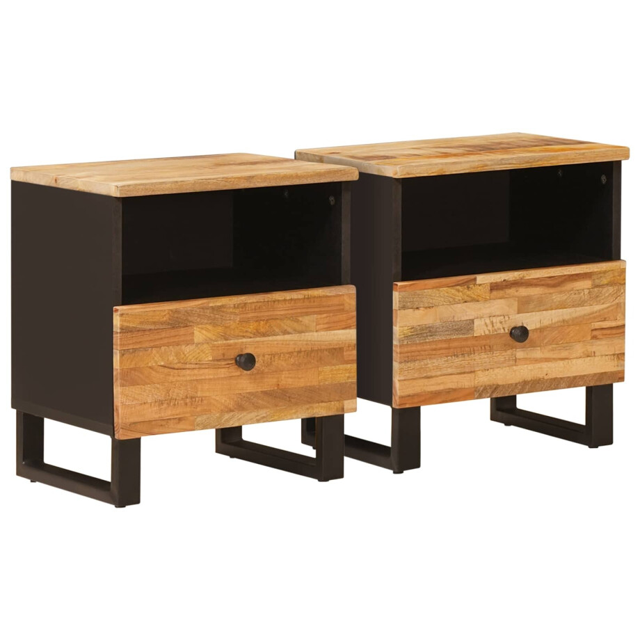 vidaXL Bed kast 2 pcs Bruin 40 x 33 x 46 cm Massief Mango Hout afbeelding 1