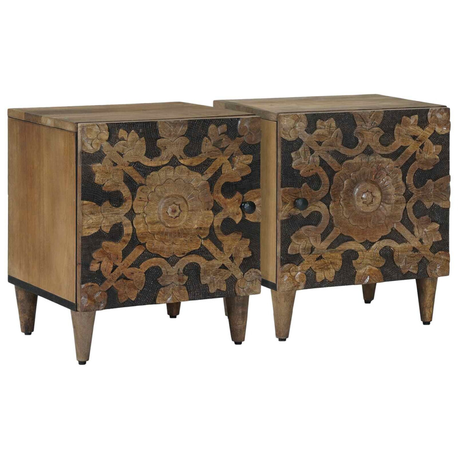 vidaXL Nachtkastje 2 pcs Bruin 40 x 33,5 x 46 cm Massief Mango Hout afbeelding 1