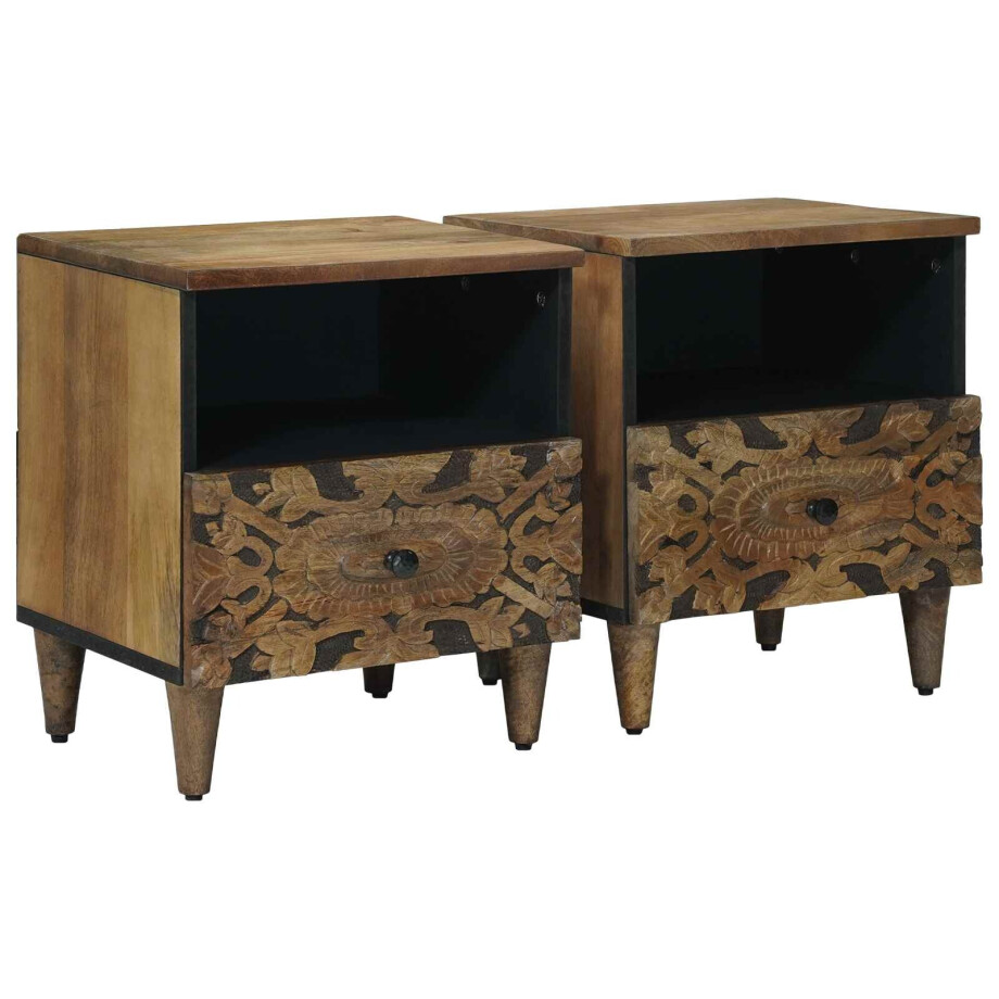 vidaXL Bed kast 2 pcs Bruin 40 x 33 x 46 cm Massief Mango Hout afbeelding 1