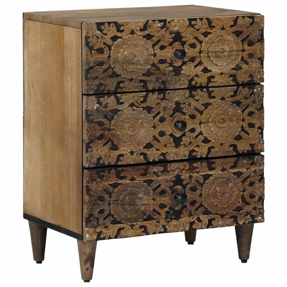 vidaXL Bed kast met lade Bruin 50 x 33 x 60 cm Massief Mango Hout afbeelding 1