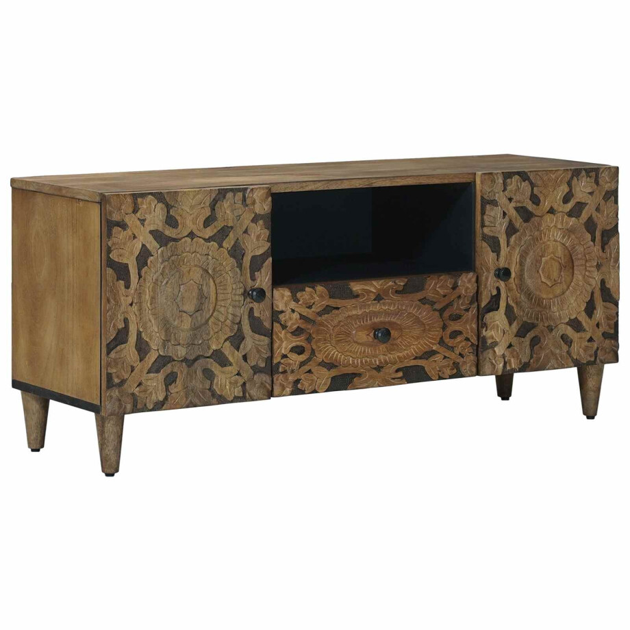 vidaXL TV-kast met lade Bruin 105 x 33,5 x 46 cm Massief Mango Hout afbeelding 1
