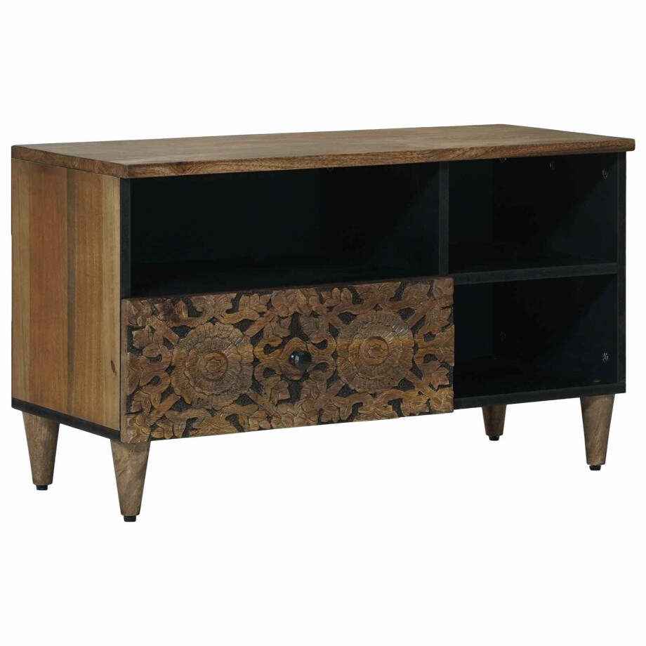 vidaXL TV-kast met lade Bruin 80 x 33,5 x 46 cm Massief Mango Hout afbeelding 1