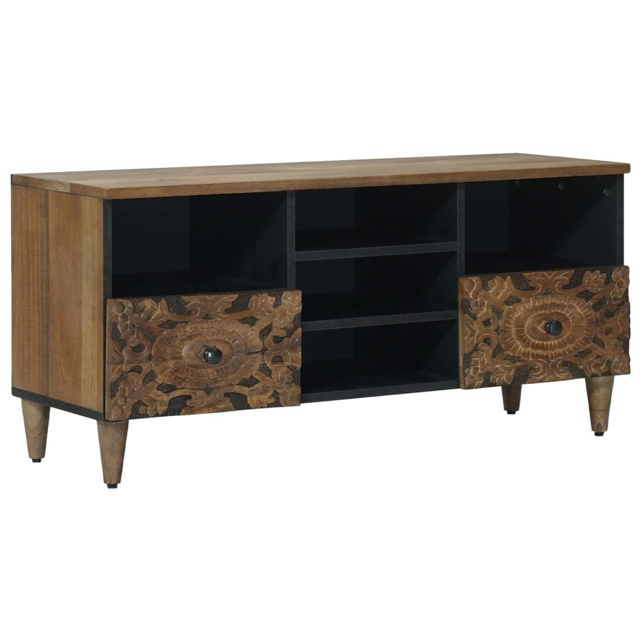 vidaXL TV-kast met lade Bruin 100 x 33,5 x 46 cm Massief Mango Hout afbeelding 1