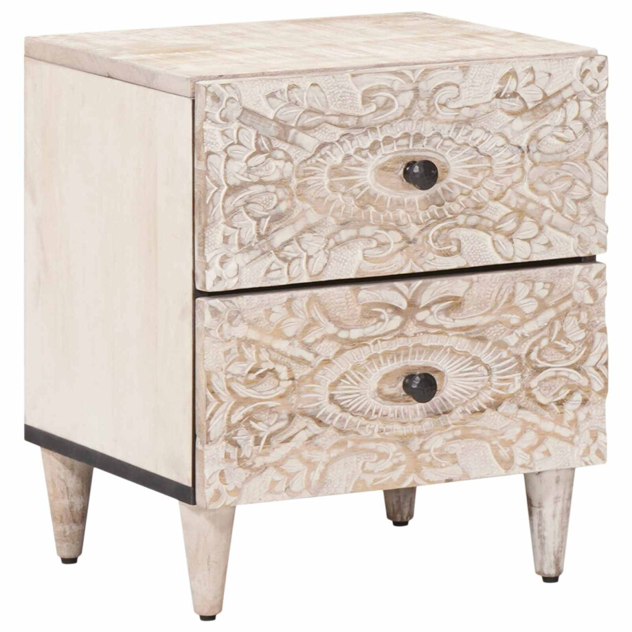 vidaXL Nachtkastje met lade Wit 40 x 33,5 x 46 cm Massief Mango Hout vidaXL Nachtkastje met lade Wit 40 x 33,5 x 46 cm Massief Mango Hout afbeelding 1